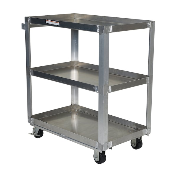 Vestil Aluminum Service Cart, 3 Shelves, 22x36, Aluminum, 660 lb Load Capacity, 3 Shelves, 21.9375" W SCA3-2236 - main